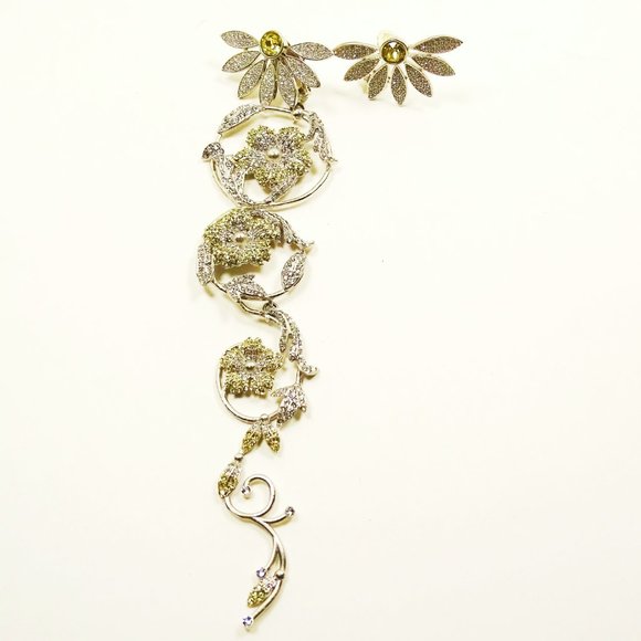 BURBERRY $1450 Half Daisy Drop & Stud Mismatched Earrings In Iris Yellow Crystal - Picture 4 of 11